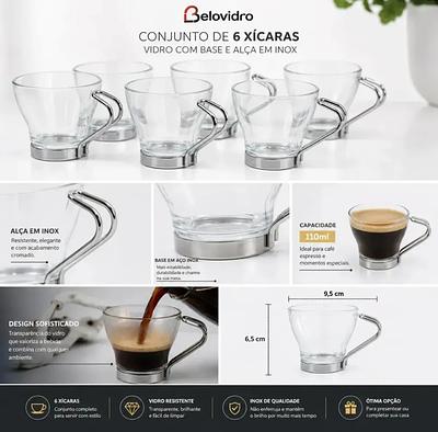 Conjunto Xícaras Belovidro base inox