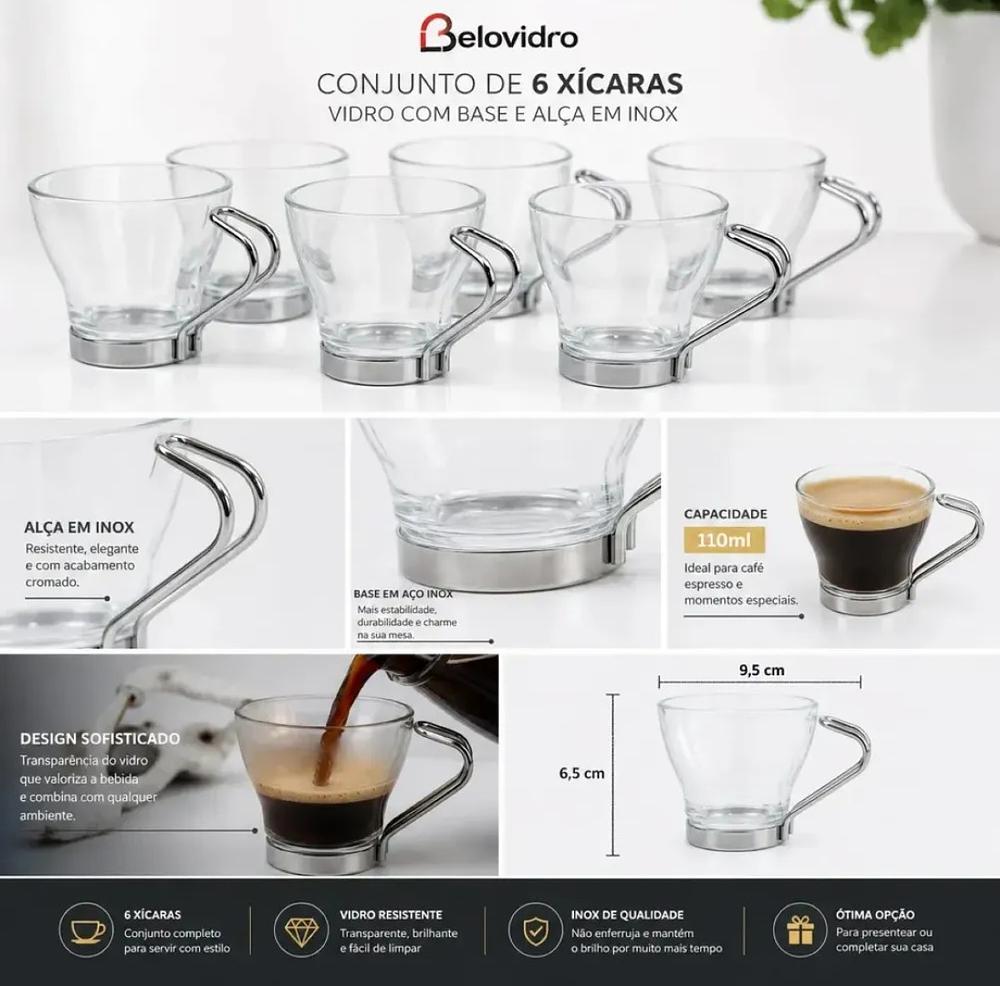 Conjunto Xícaras Belovidro base inox — foto 1