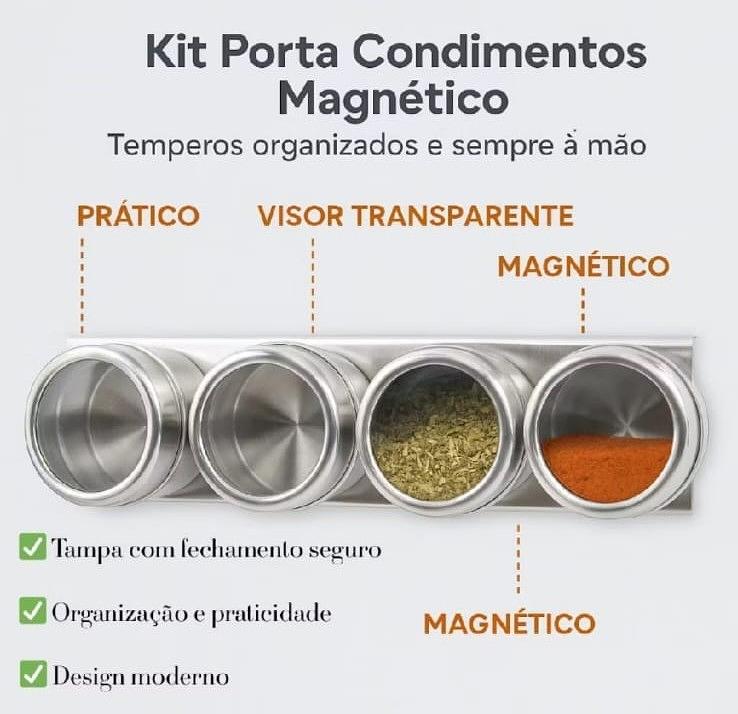 Porta Condimento Magnético Inox — foto 1